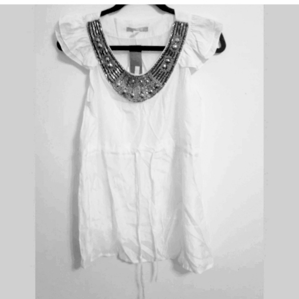 Solaris Sequined Embellished White Top...M